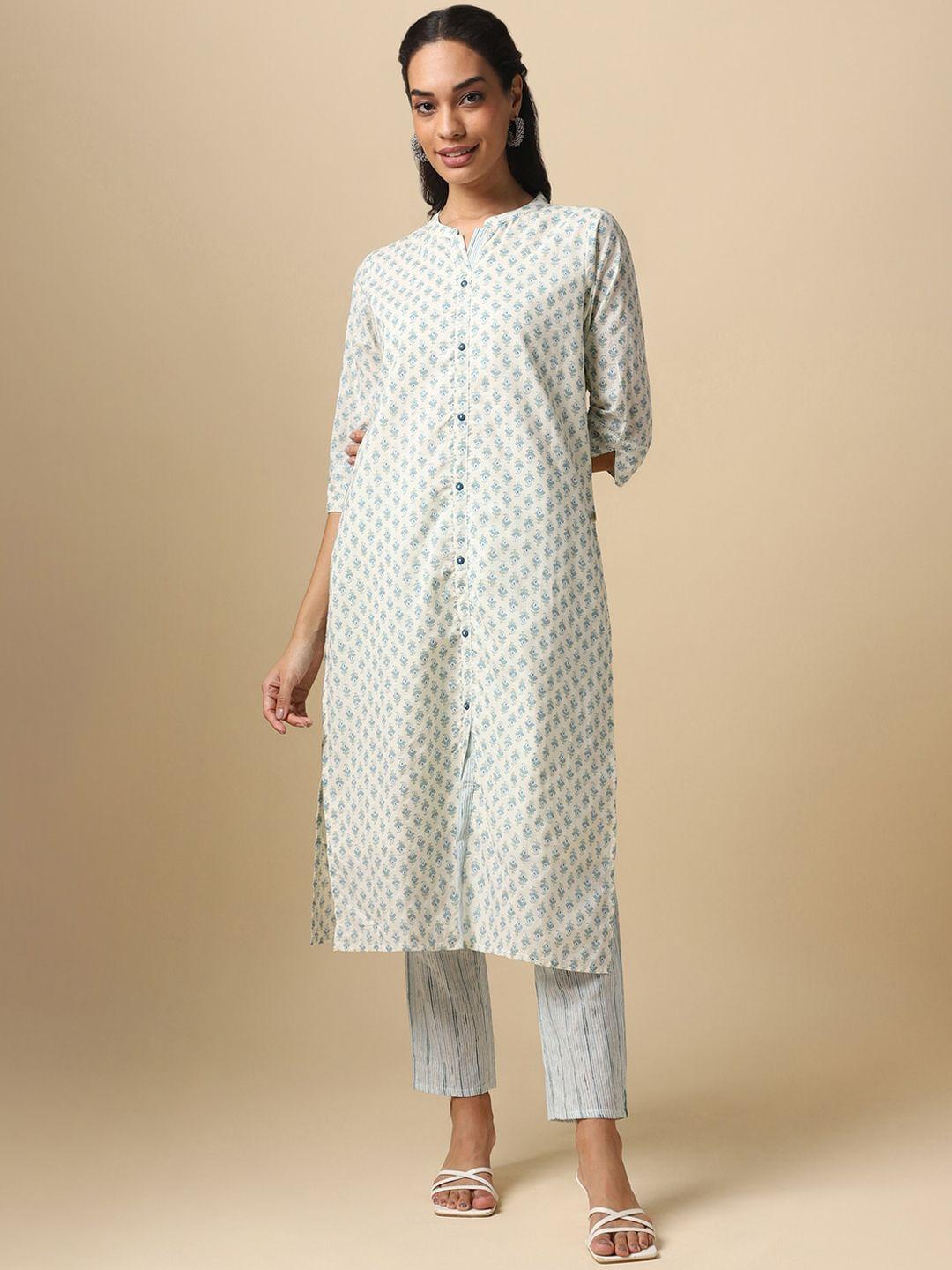 house of dharaa ethnic motifs printed regular pure cotton kurta with trousers