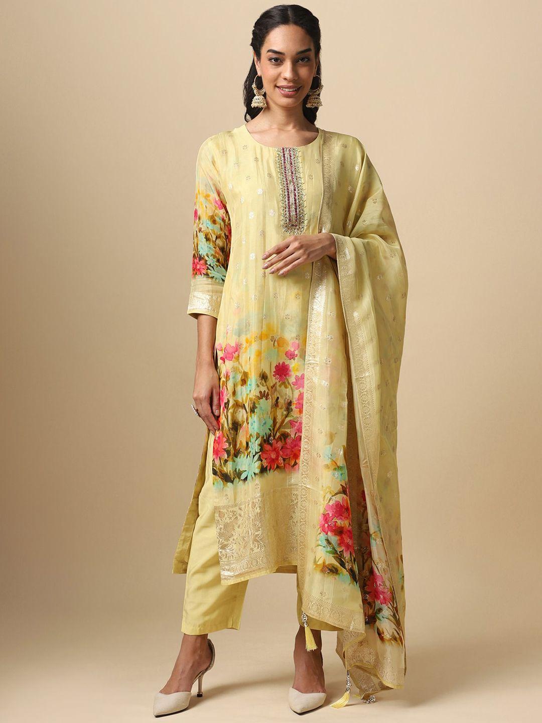 house of dharaa ethnic motifs woven design kurta with trousers & dupatta