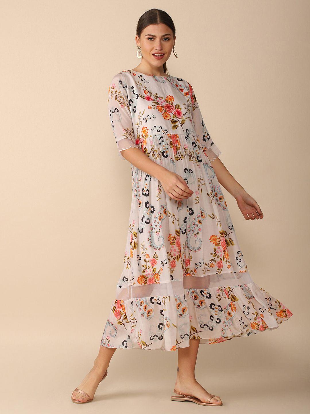 house of dharaa floral printed a-line midi dress