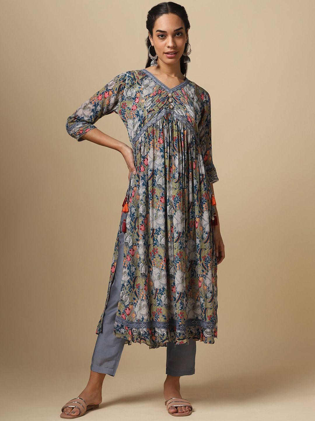 house of dharaa floral printed empire kurta with trousers