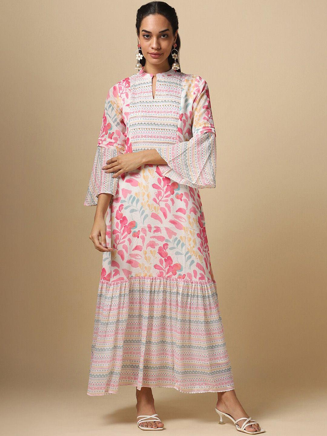 house of dharaa floral printed keyhole neck bell sleeves anarkali kurta