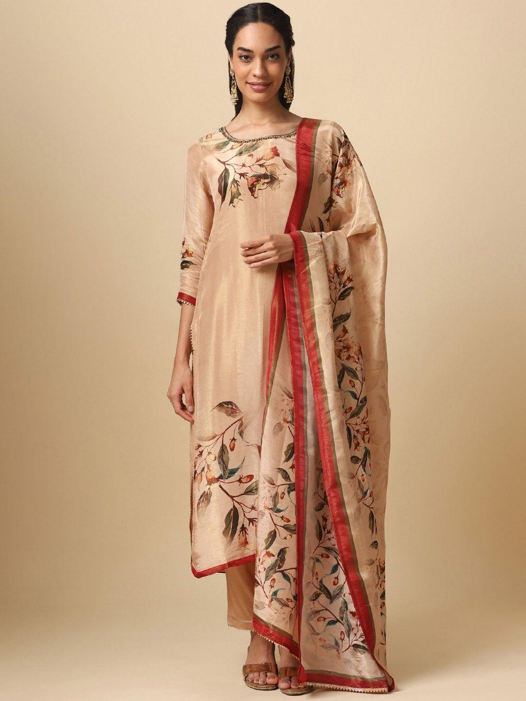 house of dharaa floral printed organza kurta with trousers & dupatta