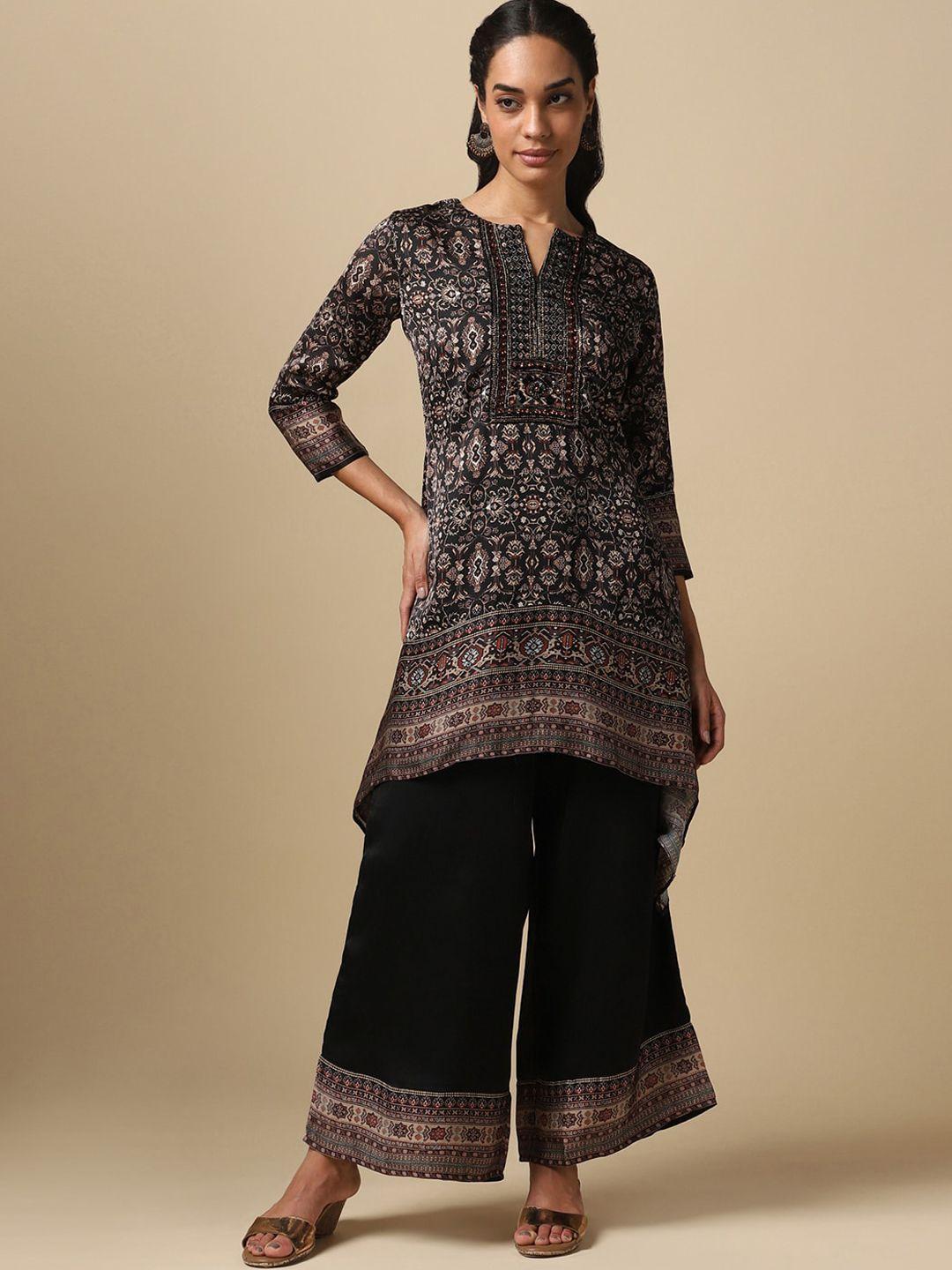 house of dharaa floral printed regular beads and stones kurta with palazzos