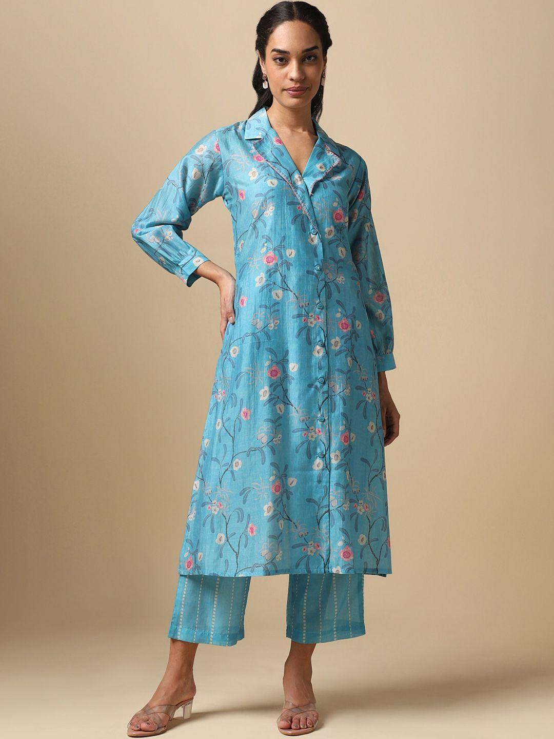 house of dharaa floral printed shirt collar kurta with palazzos