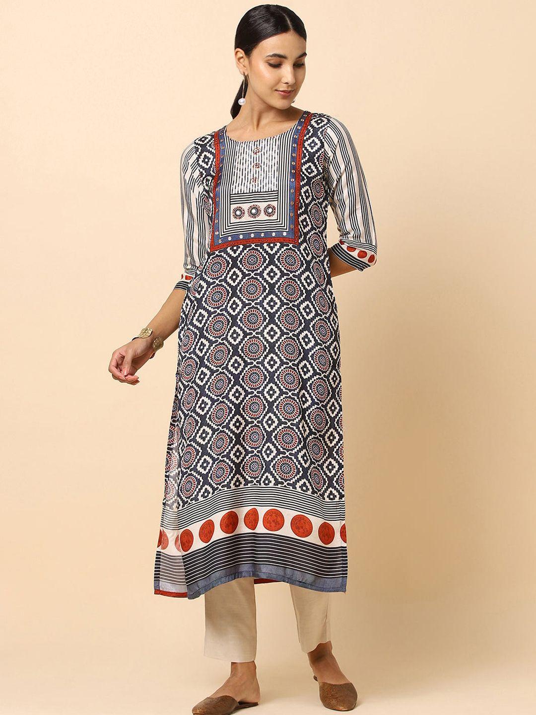 house of dharaa women blue floral crepe kurta