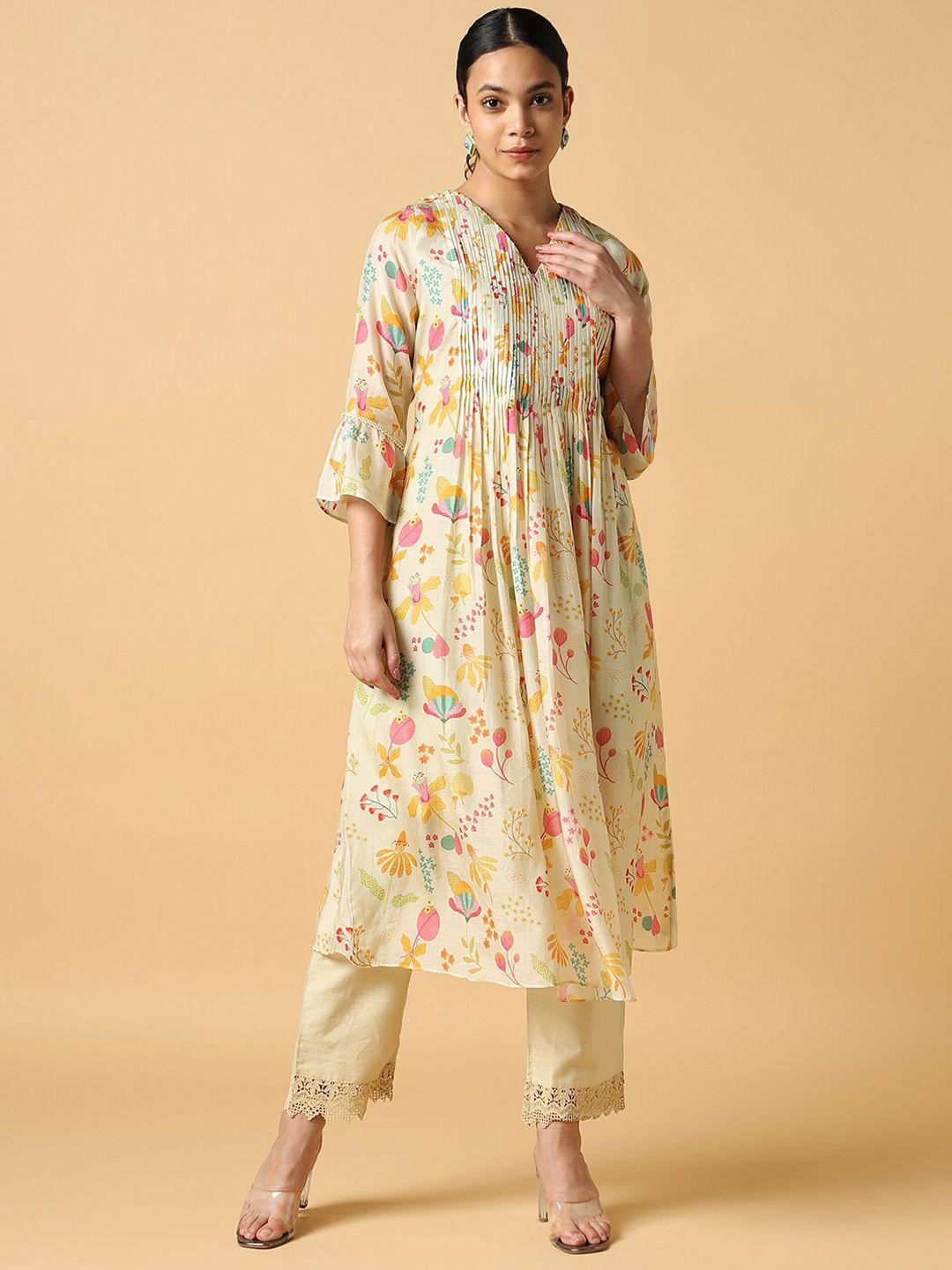 house of dharaa women floral printed pleated kurta with trousers