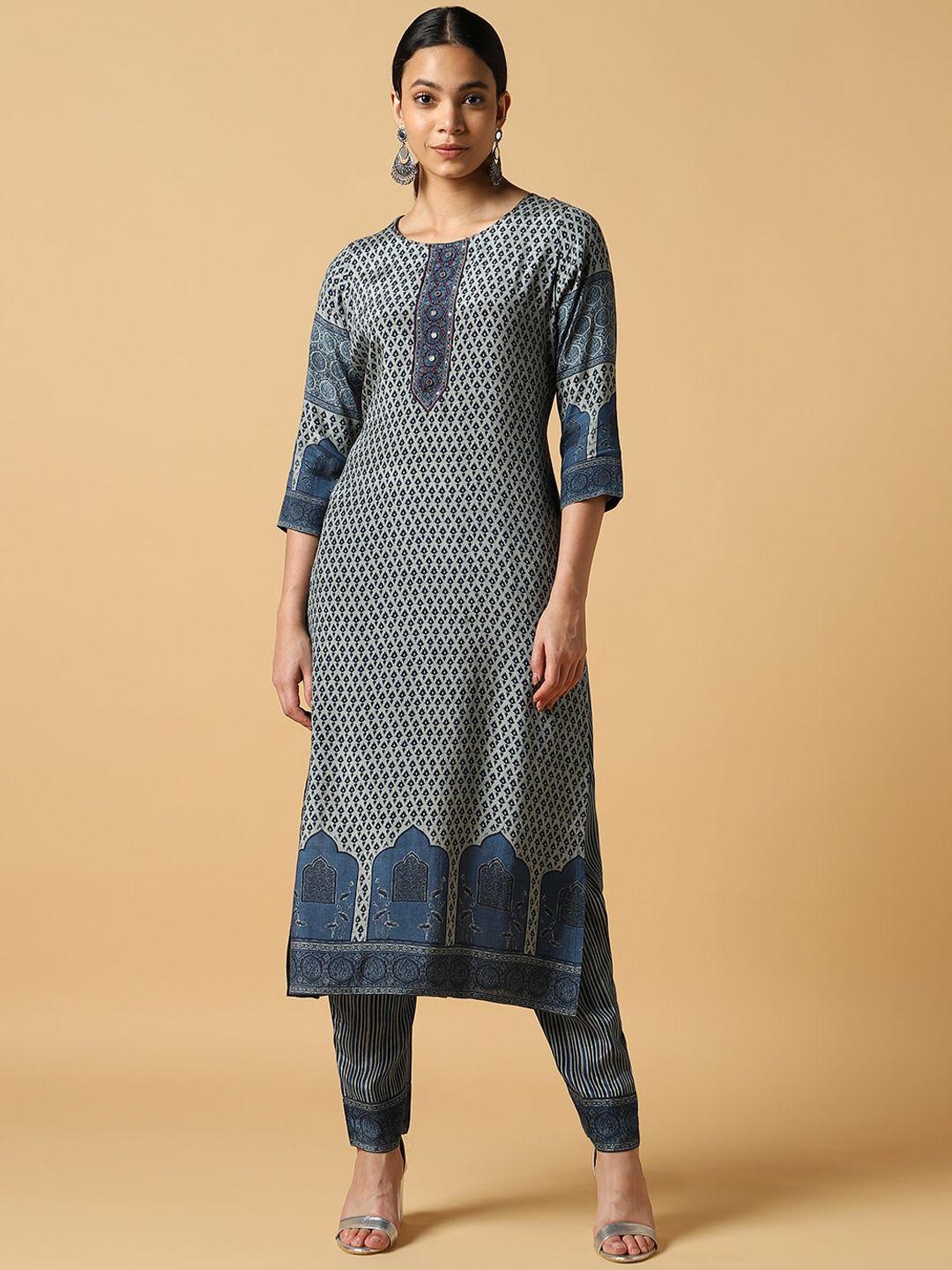 house of dharaa women floral printed regular kurta with trousers & with dupatta