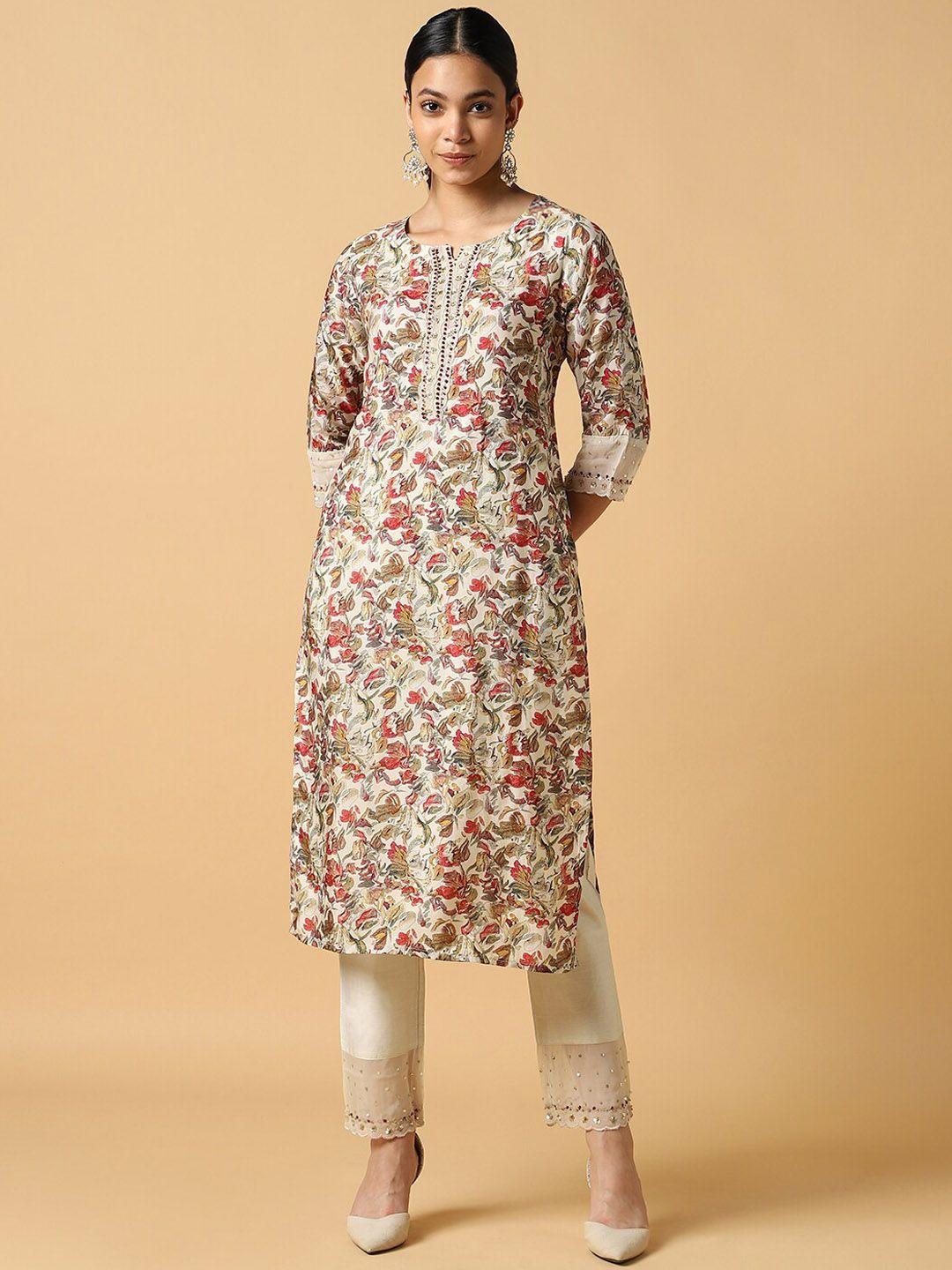 house of dharaa women floral printed regular pure silk kurta with trousers