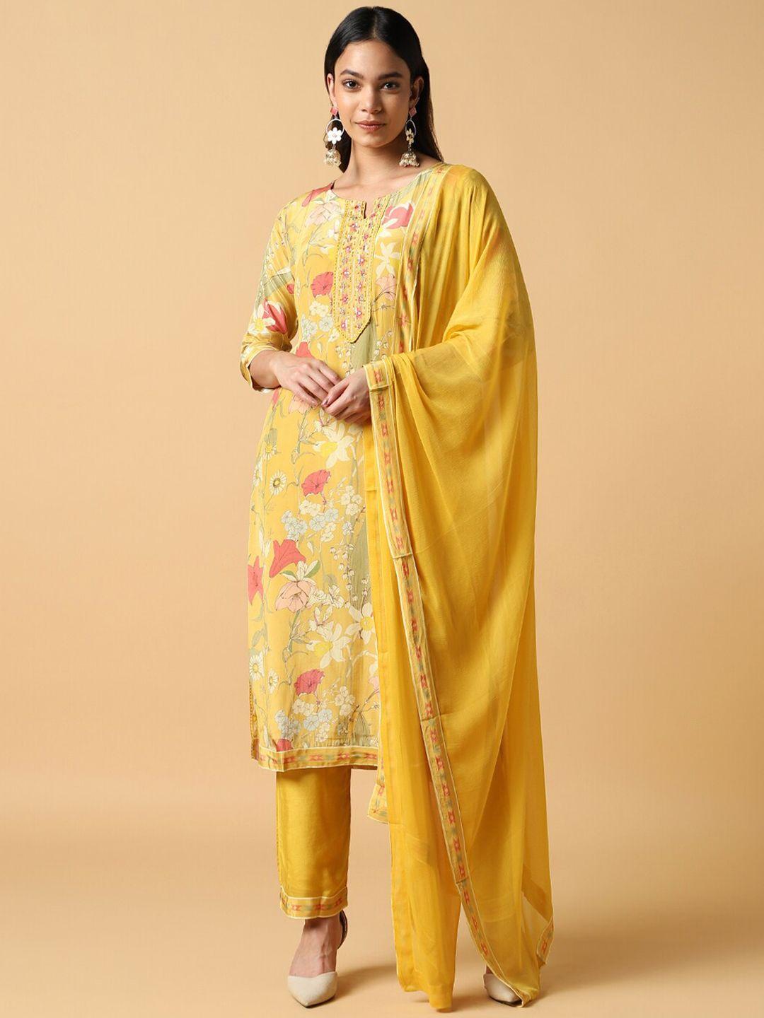 house of dharaa women floral printed regular sequinned kurta with trousers & with dupatta
