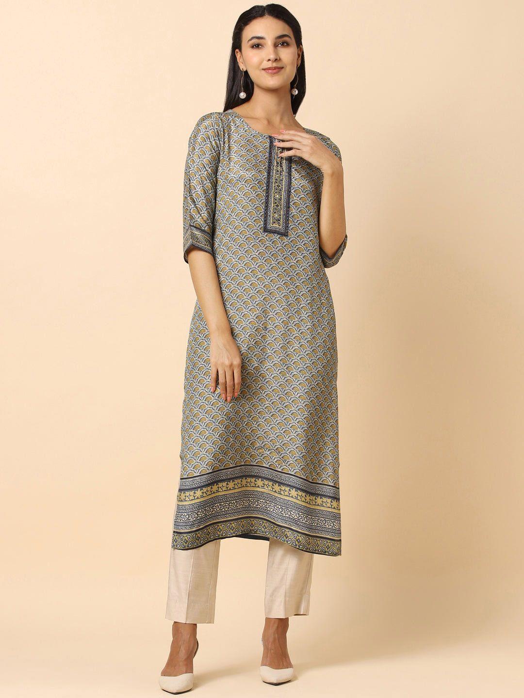 house of dharaa women grey floral crepe kurta