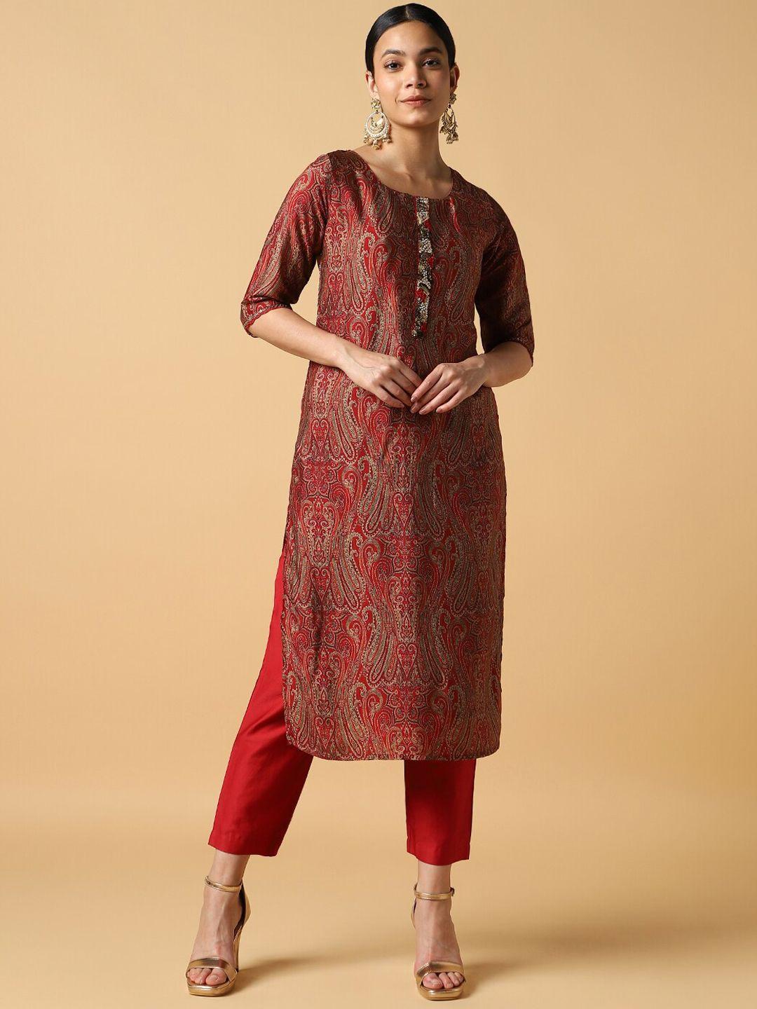 house of dharaa women paisley printed regular pure silk kurta with trousers