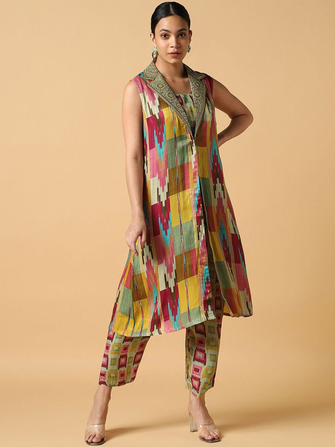 house of dharaa women printed regular kurta with trousers