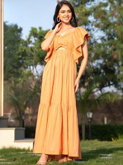 house of jamoti brown cotton pleated maxi dress