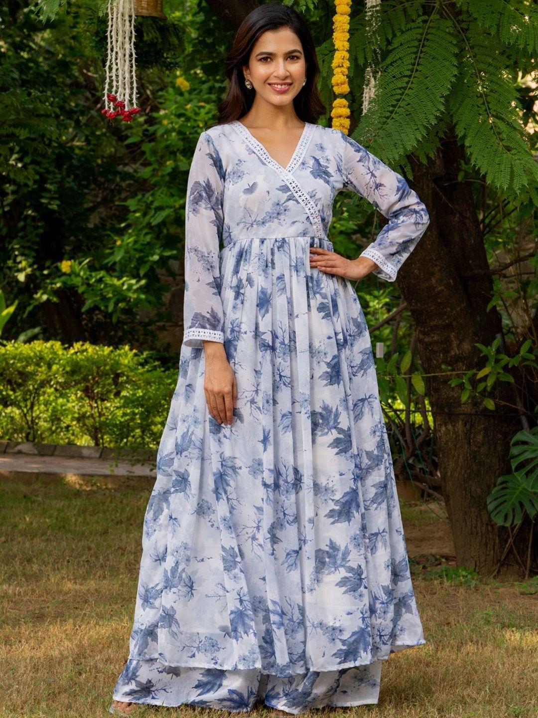 house of jamoti floral printed angrakha anarkali thread work kurta with sharara