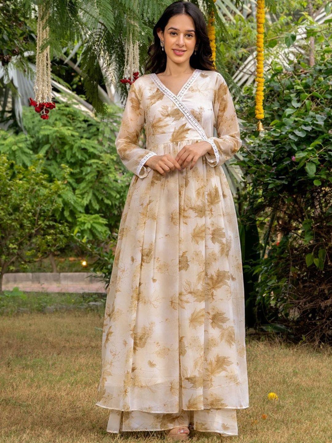 house of jamoti floral printed angrakha thread work kurta with palazzos