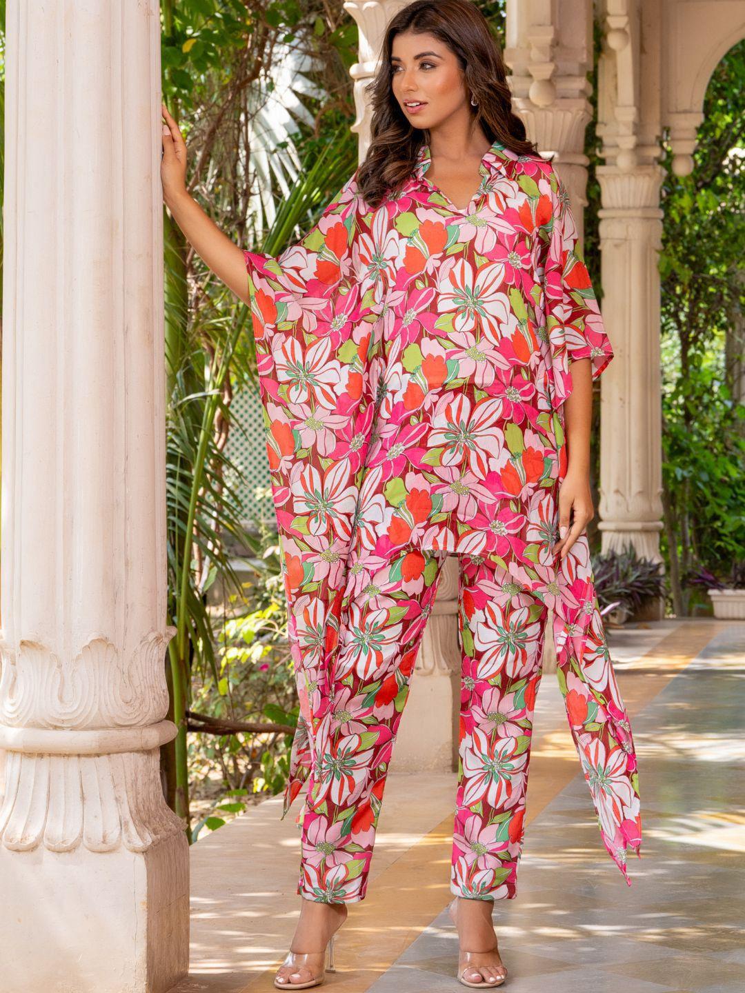 house of jamoti floral printed kaftan top with trousers