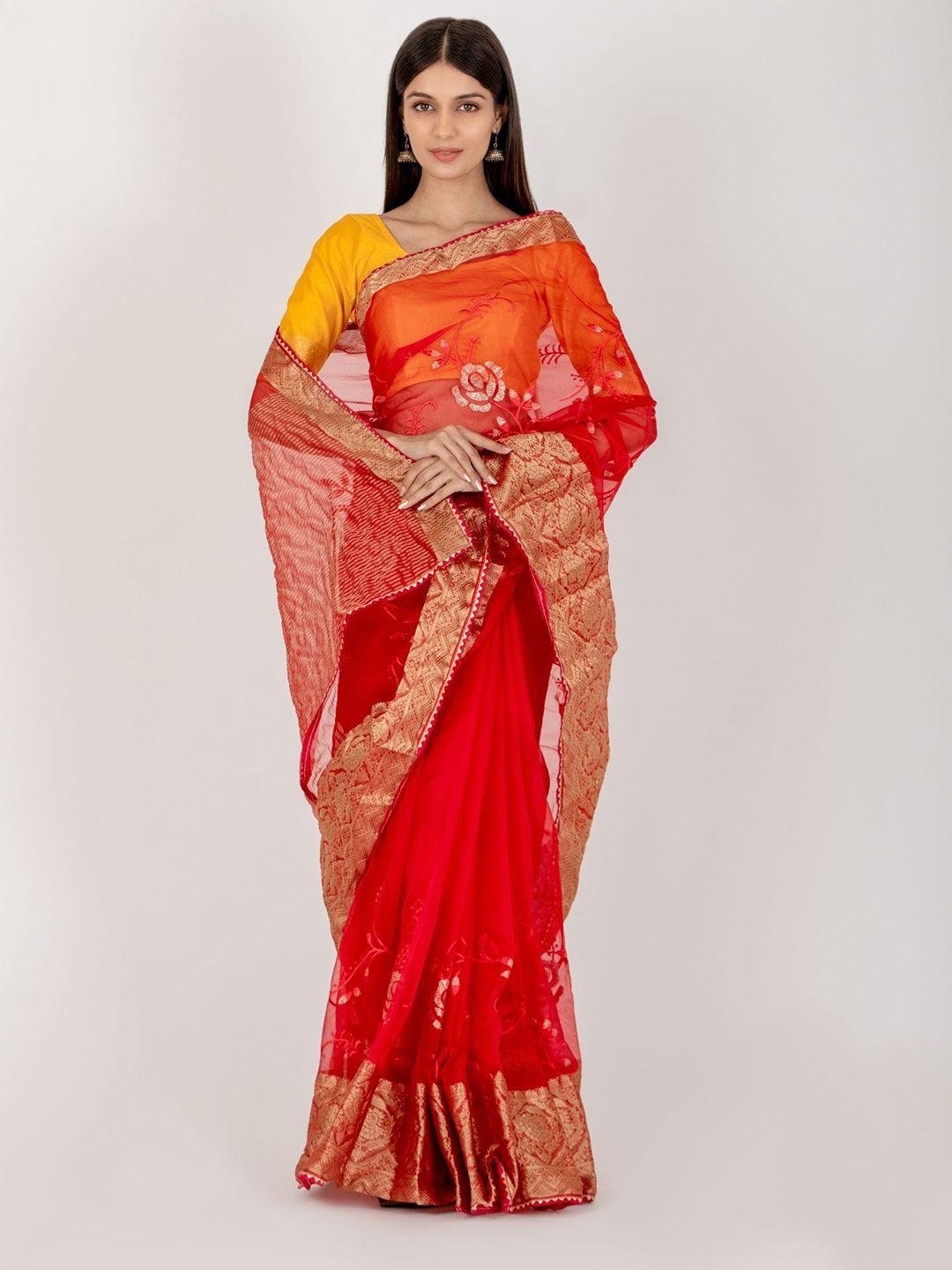 house of jamoti floral sequinned organza saree