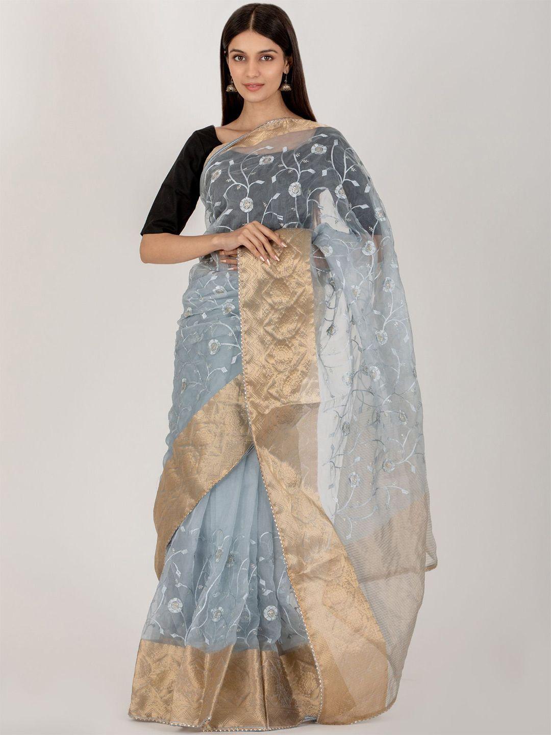 house of jamoti floral sequinned organza saree