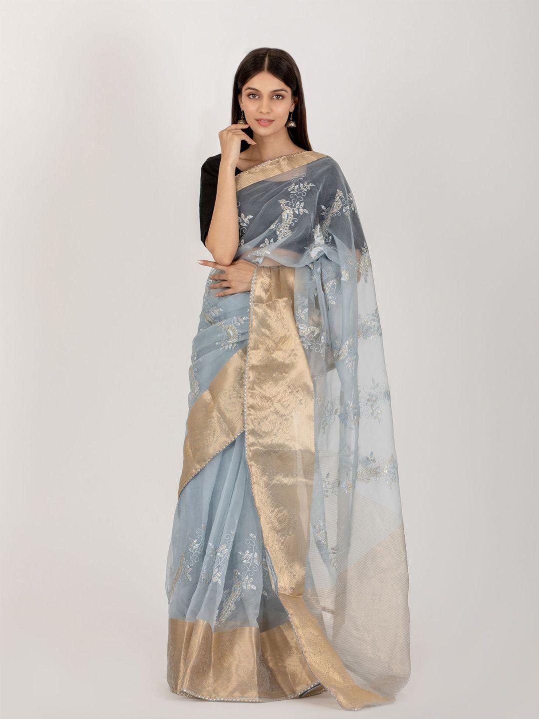 house of jamoti floral zari organza saree