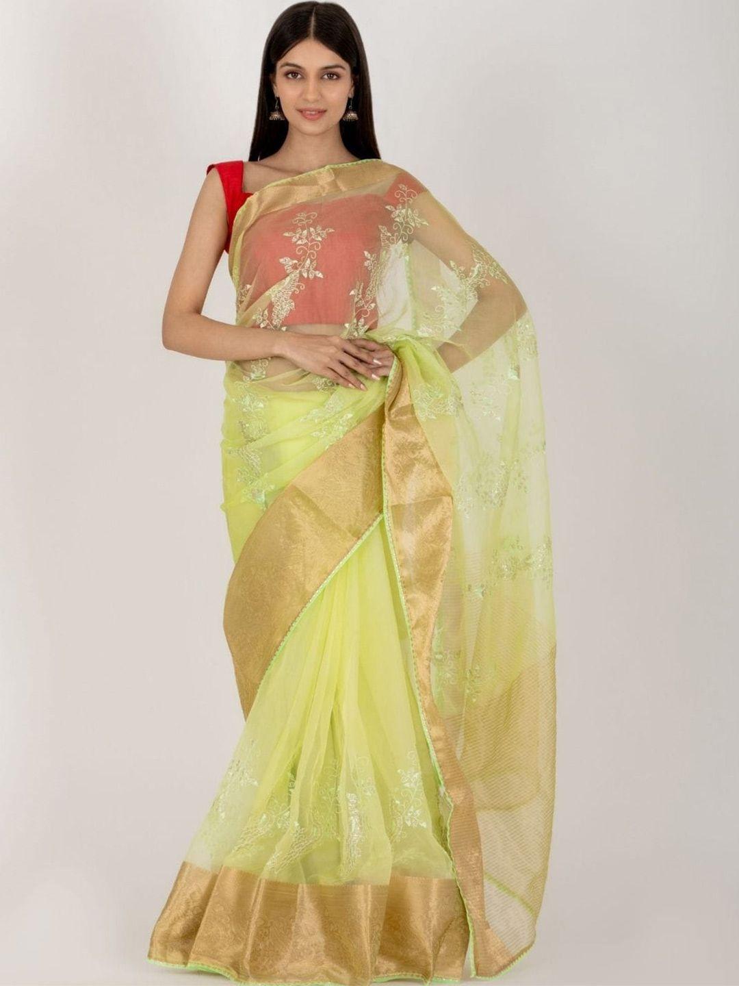 house of jamoti floral zari organza saree