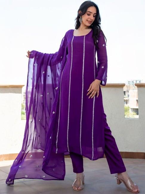 house of jamoti purple embellished kurta pant set with dupatta