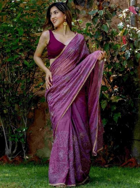 house of jamoti purple embellished saree without blouse