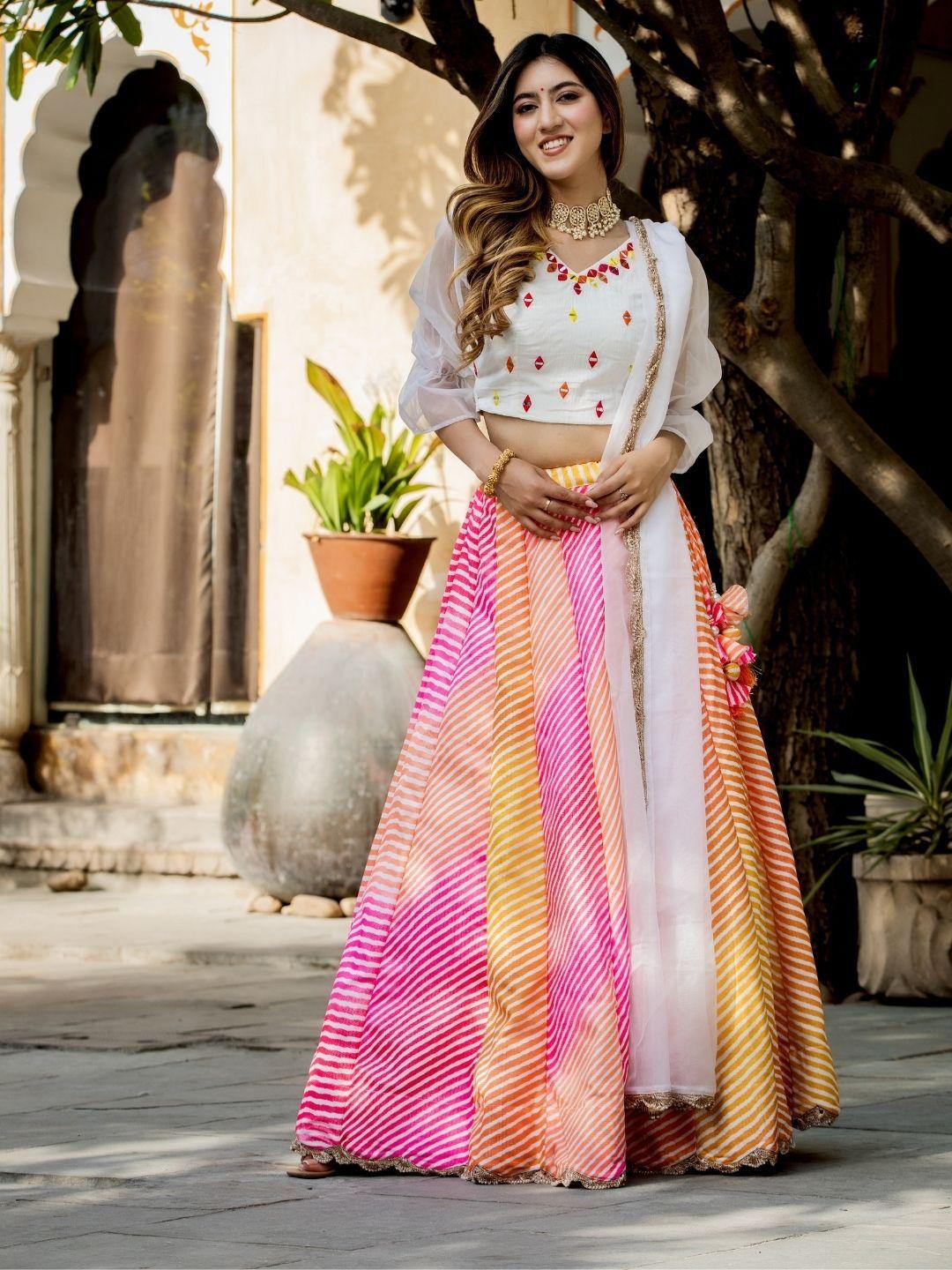house of jamoti white & pink embellished ready to wear lehenga & blouse with dupatta