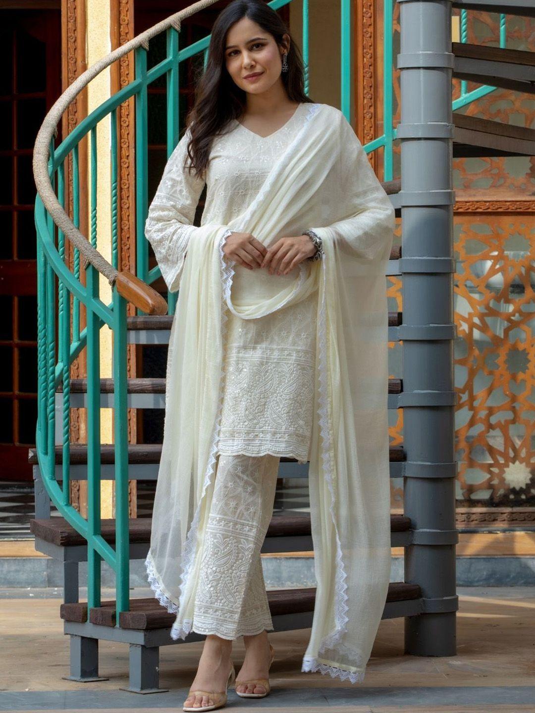 house of jamoti women ethnic motifs embroidered kurta with trousers & with dupatta