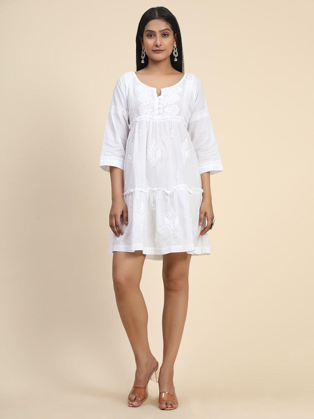 house of kari a-line embroidered cotton ethnic dress