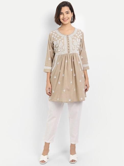 house of kari beige chikankari tunic with pocket