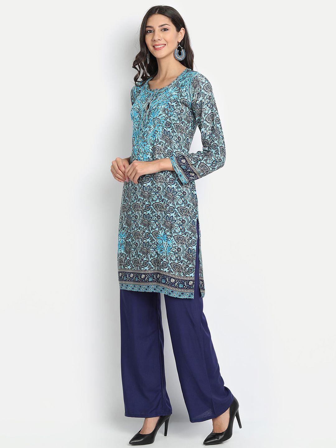 house of kari blue & black chikankari embroidery tunic