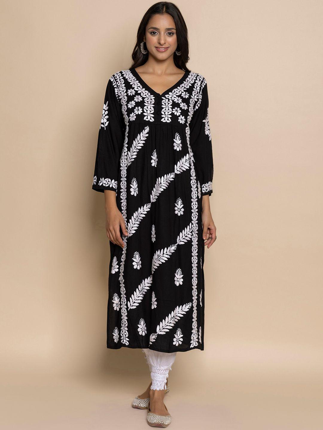 house of kari chikankari embroidered v-neck kurta