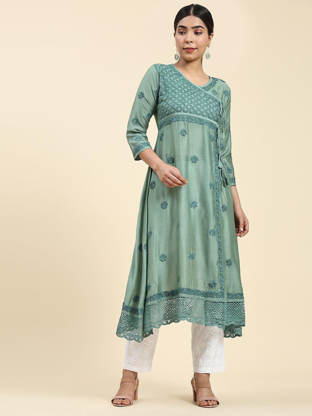 house of kari embroidered chikankari chanderi silk anarkali kurta