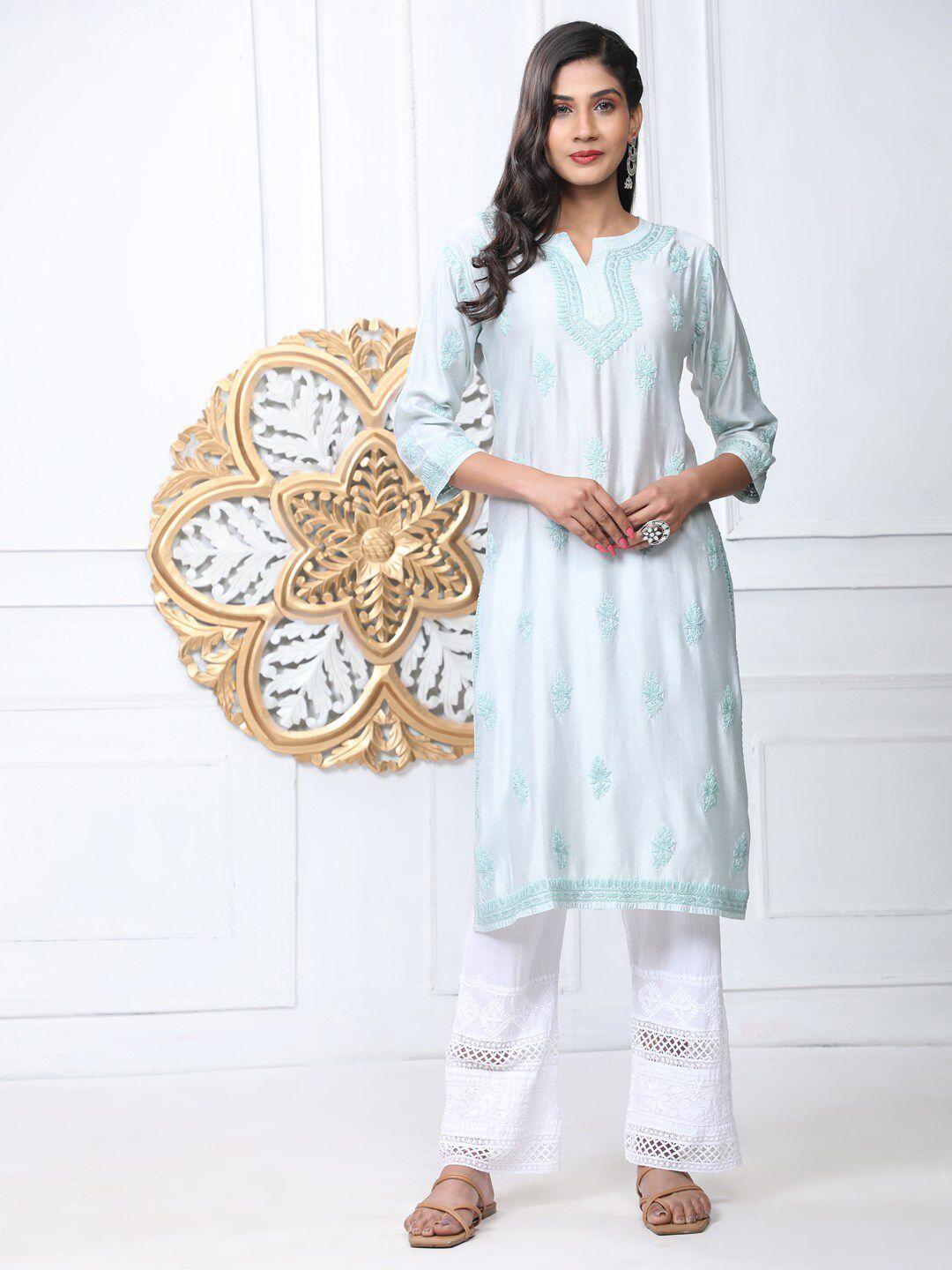 house of kari embroidered notch neck chikankari cotton kurta