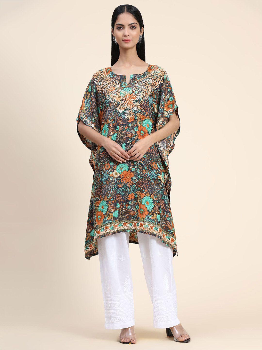 house of kari ethnic motif printed extended sleeves cotton kaftan kurta