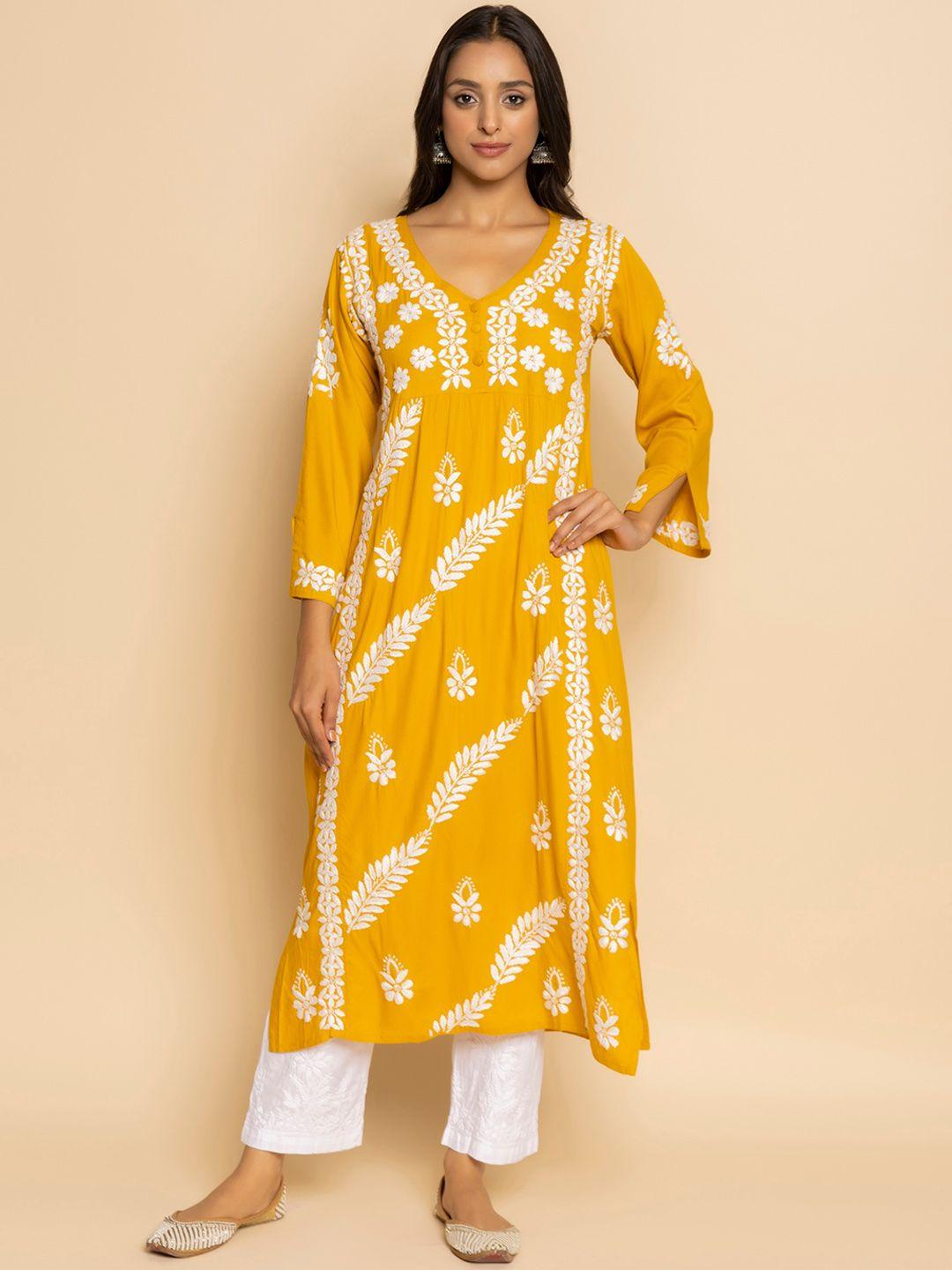 house of kari ethnic motifs embroidered chikankari kurta