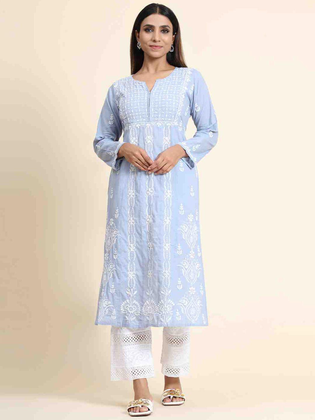 house of kari ethnic motifs embroidered regular cotton kurta