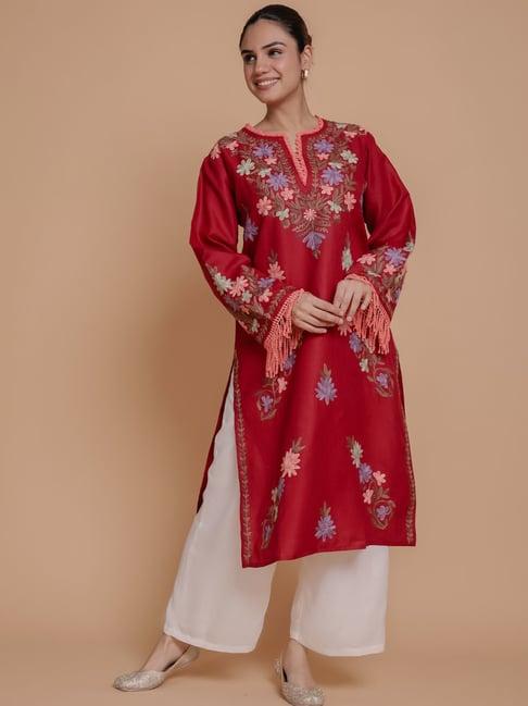 house of kari falak kashmiri long kurta  maroon