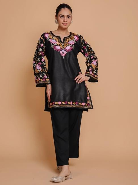 house of kari falak kashmiri short kurta  black