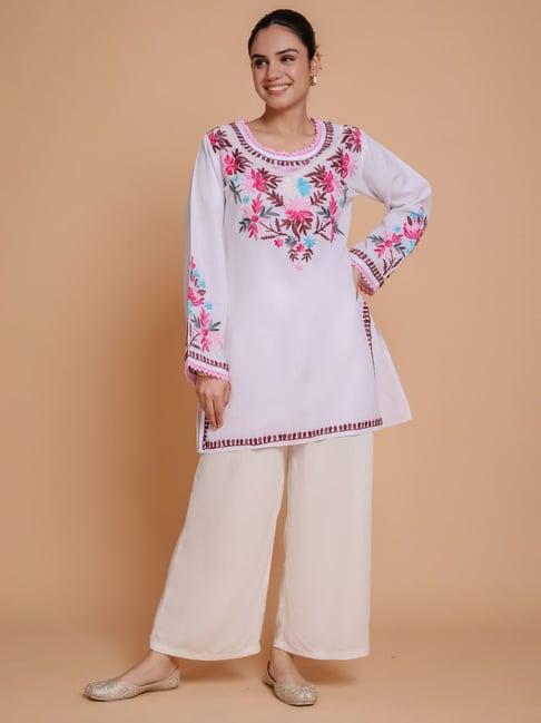 house of kari falak kashmiri short kurta  white