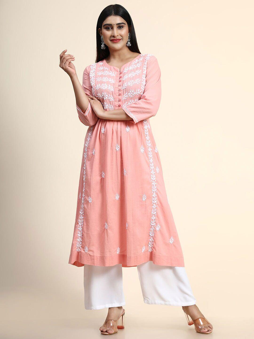 house of kari floral embroidered chikankari anarkali kurta