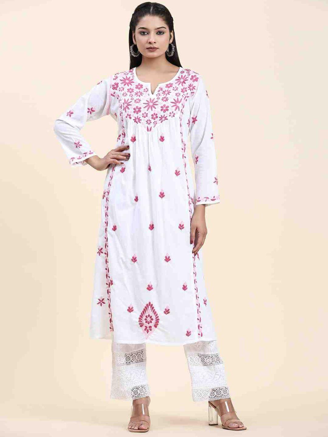 house of kari floral embroidered pure cotton kurta