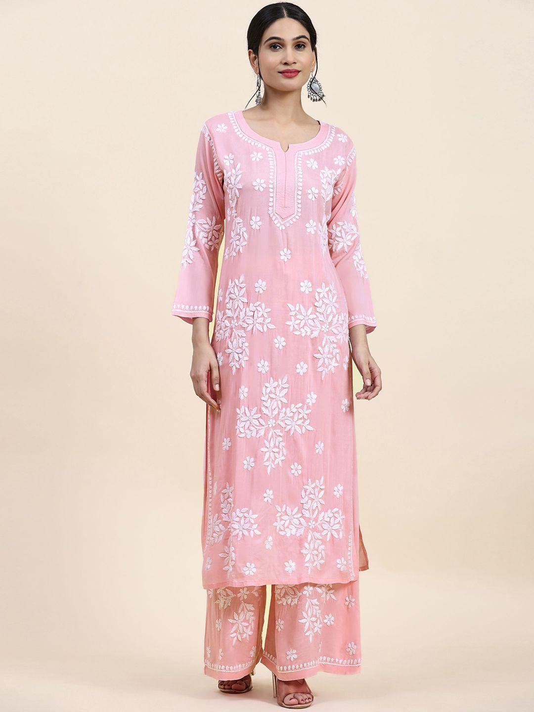house of kari floral embroidered straight kurta with palazzo