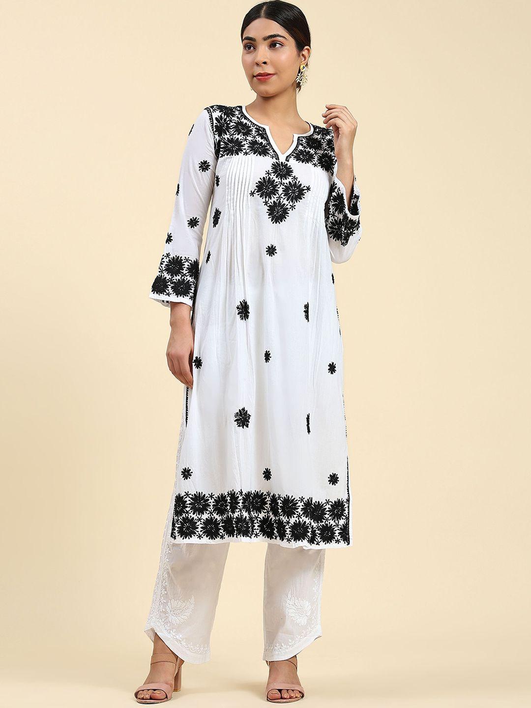 house of kari floral embroidered thread work pleated a-line kurta