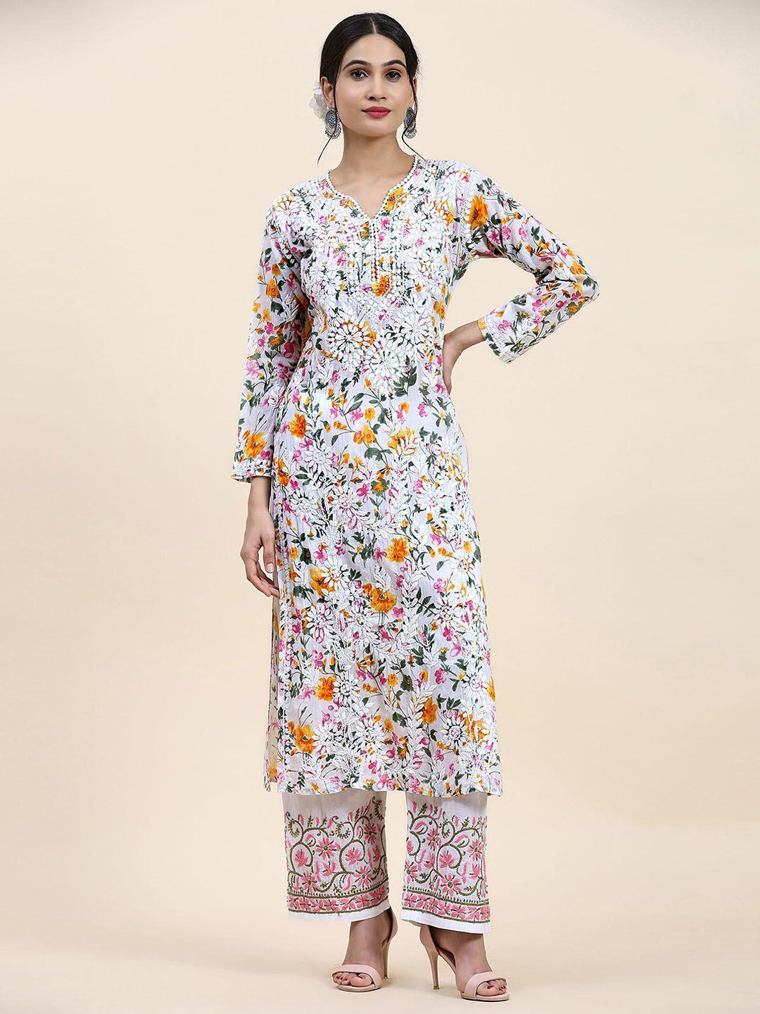 house of kari floral printed thread work pure cotton kurta