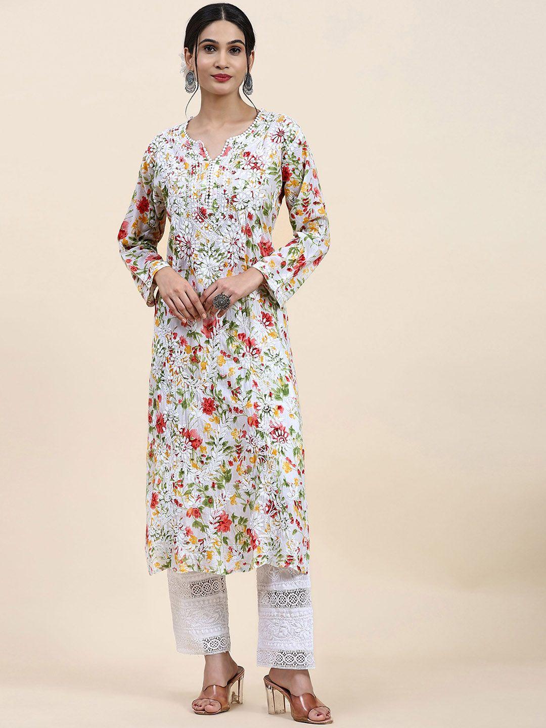 house of kari floral printed thread work pure cotton kurta