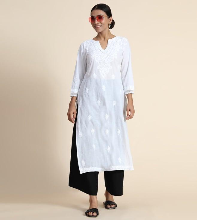 house of kari hand embroidery chikankari kurti white