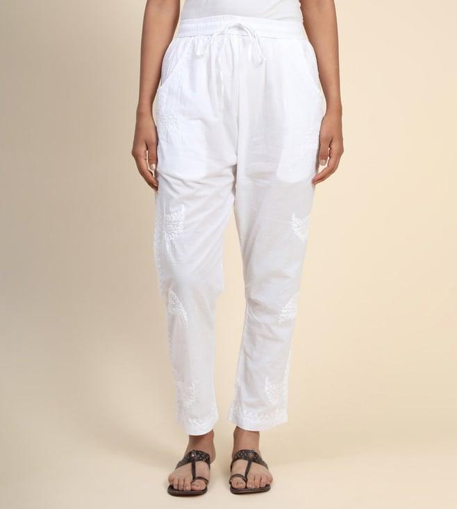 house of kari hok chikankari cotton pant trouser white