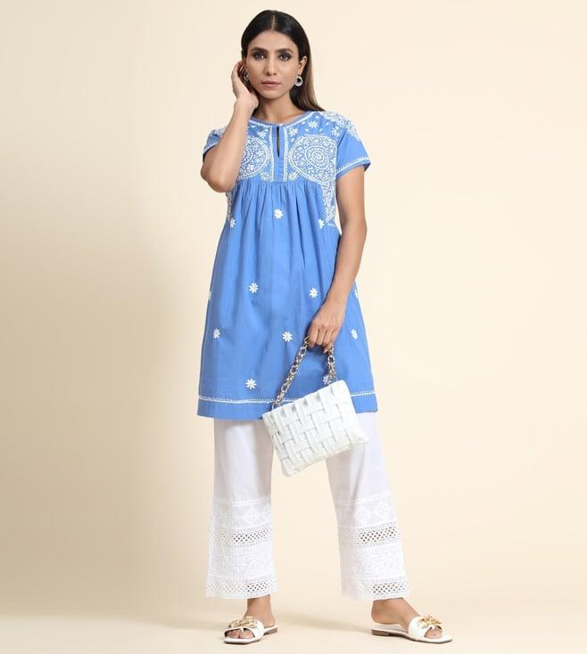 house of kari hok chikankari tunic women light blue