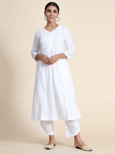 house of kari hok chikankari women long kurti white